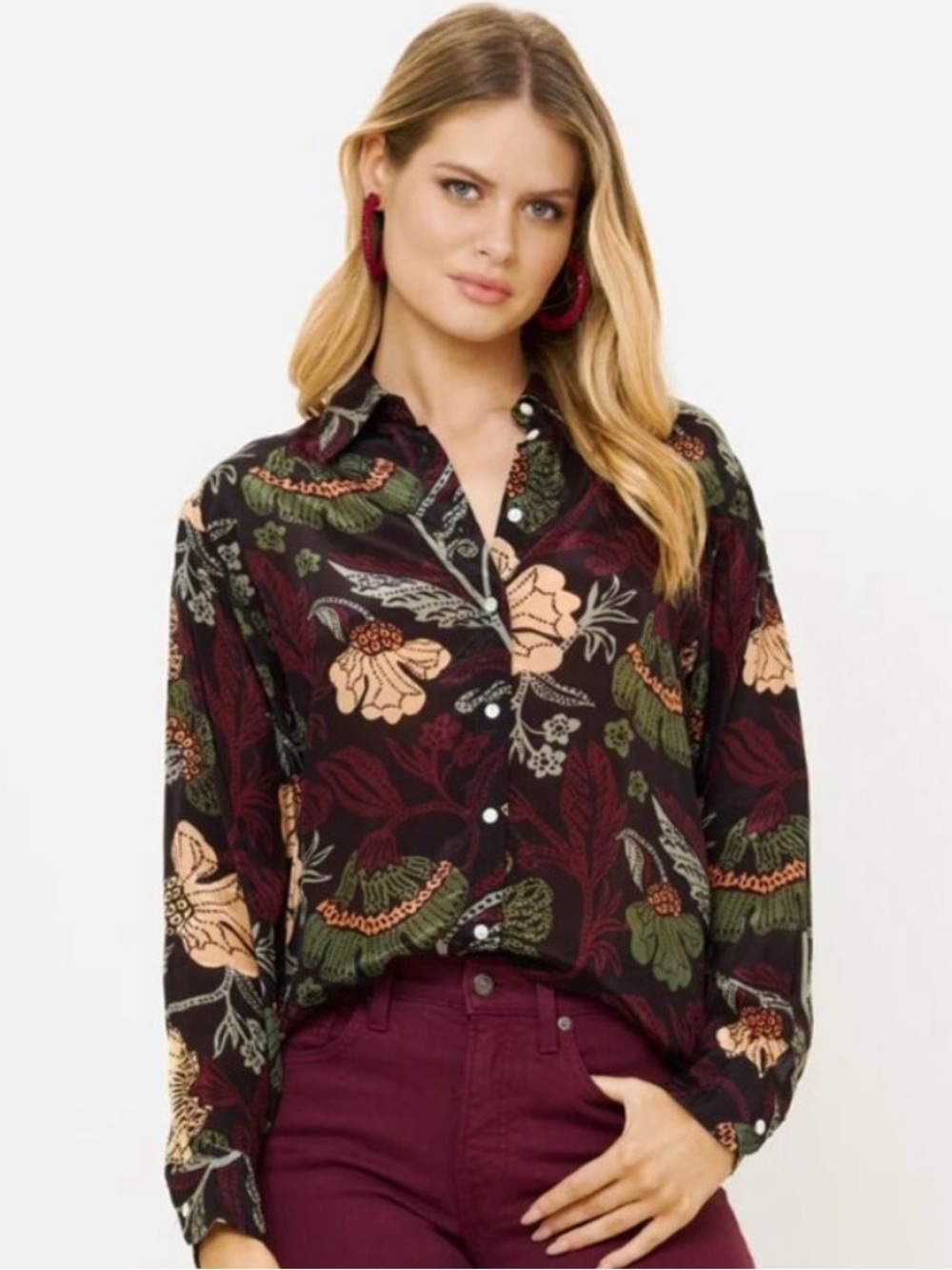 OLIPHANT Button Down Blouse - Turin Wine Medium